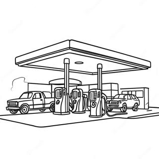 Travl tankstation scene farvelægningsside | Benzinstation malebog