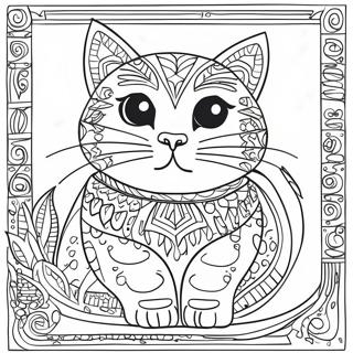Farverig Laurel Burch kat farvelægningsside | Laurel Burch malebog