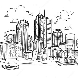 Farverig Boston Skyline Farvelægningsside | Massachusetts malebog