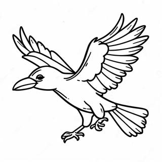 Majestætisk raven i flugt farvelægningsside | Ravn malebog