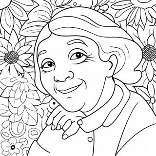 Sød Bedstemor med Blomster Farvelægningsside | Bedste Bedstemor malebog