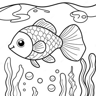 Guldfisk Svømmer i et Farverigt Akvarium Malebog | Guldfisk malebog