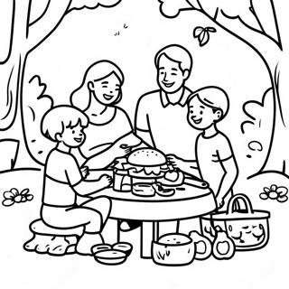 Glad familie nyder en picnic farvelægningsside | Picnic malebog