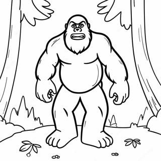 Eventyrlig Bigfoot i skoven farvelægningsside | Bigfoot malebog