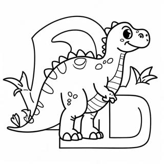 Dinosaur-tema brev D farvelægningsside | Brev D malebog