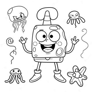 Glad SpongeBob med Maneter Farvelægningsside | SpongeBob og Patrick malebog