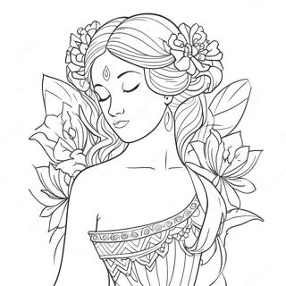 Elegant Goddess med Blomster Malebog | Gudinde malebog