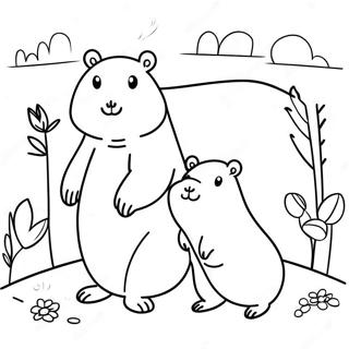 Sød Capybara Familie Farvelægningsside | Kapibara malebog